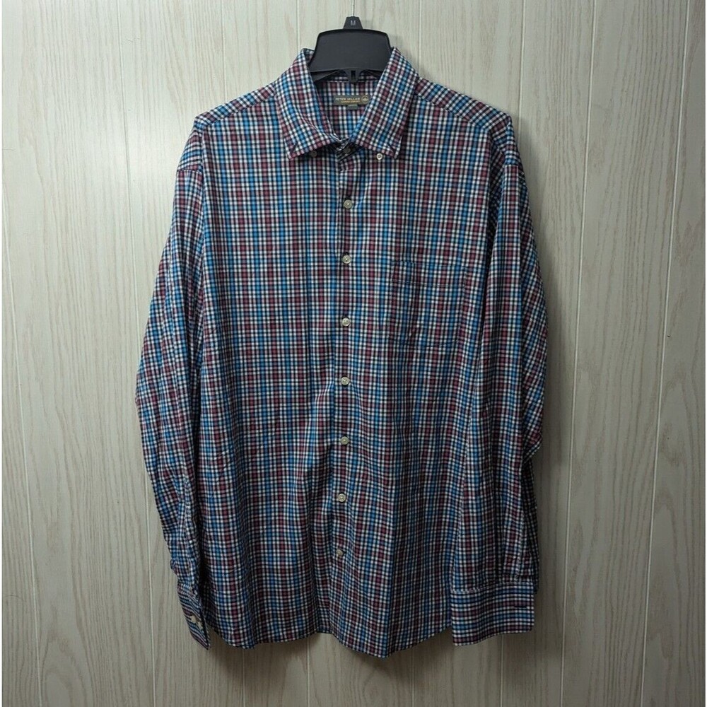 Peter Millar XL RED BLUE PLAID Summer Comfort Long Sleeve Stretch Performance